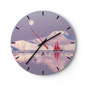 Ceas de perete - Ceas pe sticlă - O corabie cu pânze cu aisberguri în fundal, în lumina lunii - 30x30cm - Căldura pânzei, frigul gheții - Decorațiune modernă pentru perete pentru living, bucătărie și dormitor ARTTOR