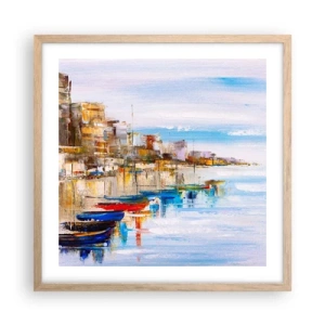 Poster în ramă de stejar deschis - Port urban multicolor - 50x50 cm