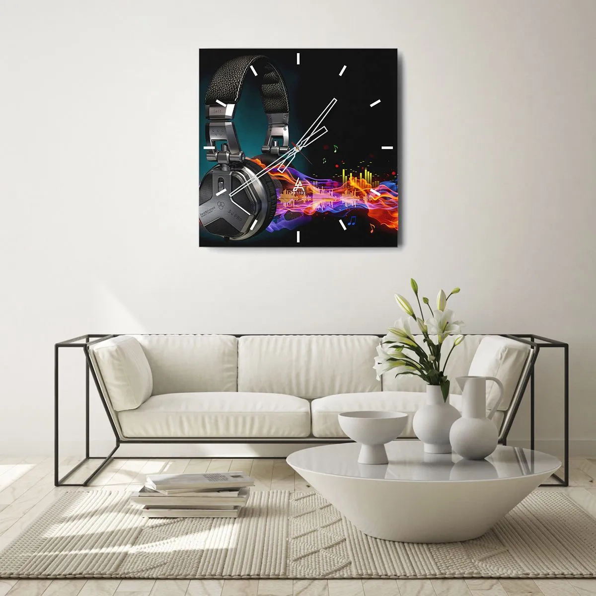 Ceas de perete - Ceas pe sticlă - În focul muzicii - 40x40 cm