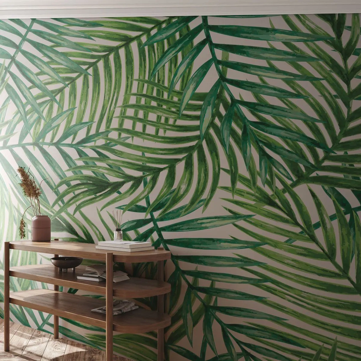 Tapet Autoadeziv Deluxe Sticker - Sub bolta verde - Abstracția, Frunza de palmier, Palmier de nuca de cocos - 350x256 cm