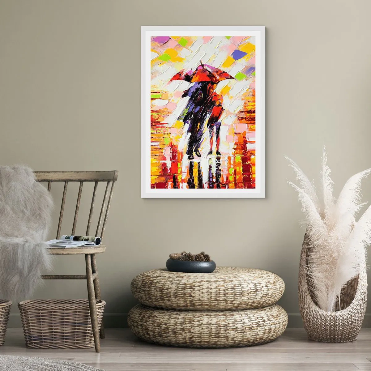 Poster în ramă albă - Împreună prin noapte și ploaie - 70x100 cm