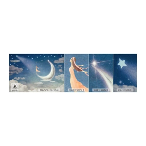 Mostră tapet autocolant Deluxe Sticker - Provocatoare în albastru - Abstracția, Pentru copii, Luna - 100x30 cm