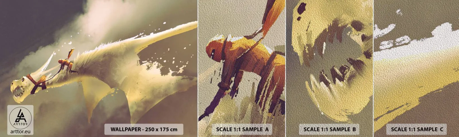Mostră tapet Premium Sand - Salvăm lumea - Abstracția, Fantezie, balaur - 100x30 cm