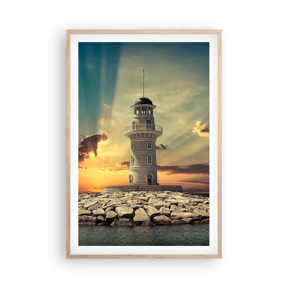 Poster în ramă de stejar deschis - Lumină - Bunătate - Frumusețe - 61x91 cm