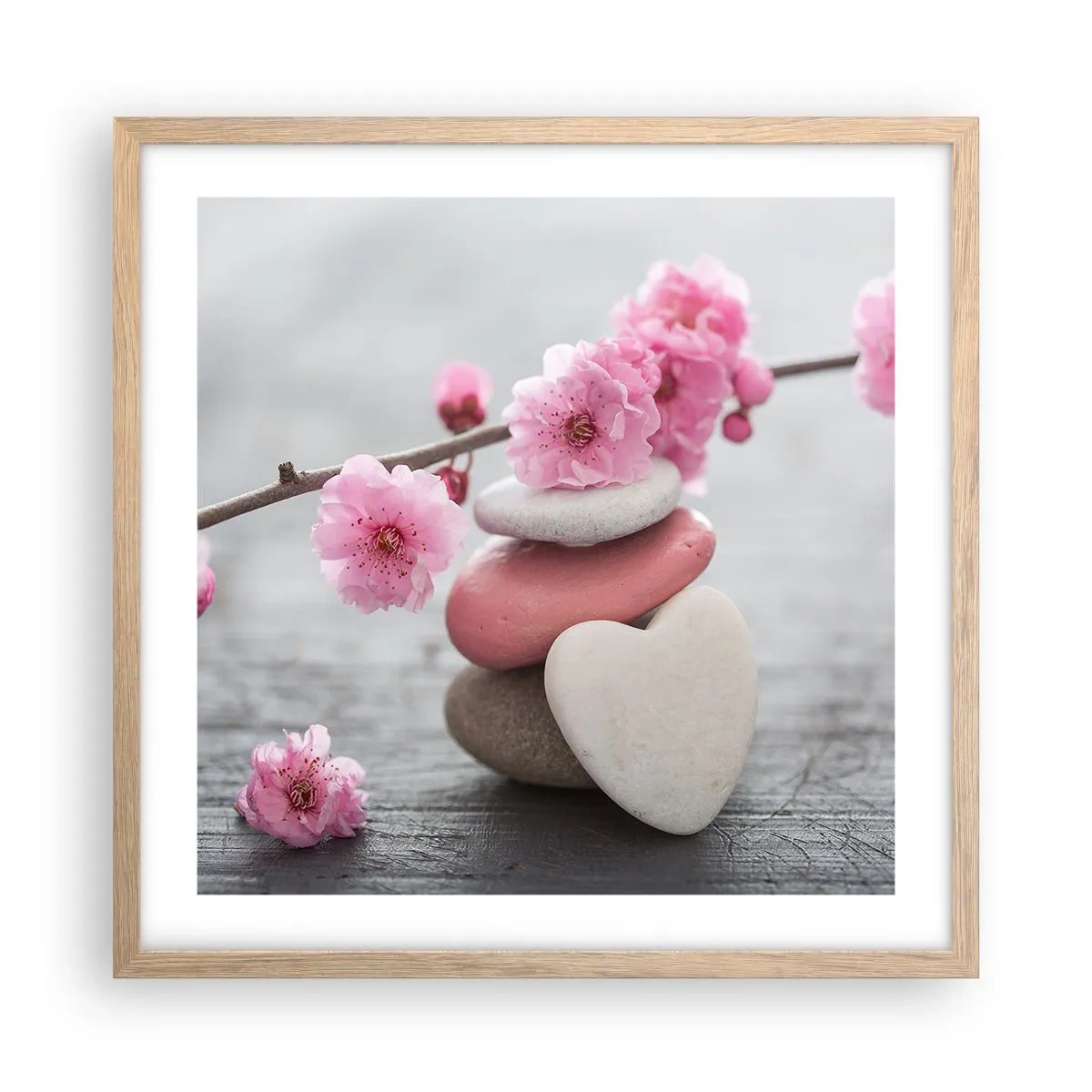 Poster în ramă de stejar deschis - Fericirea florilor de cireș - 50x50 cm