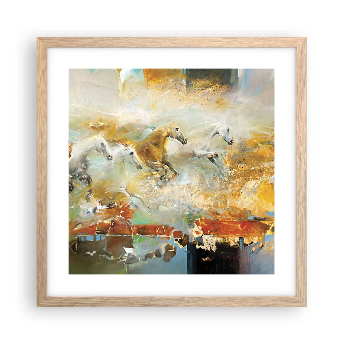 Poster în ramă de stejar deschis - Galopând prin lumină - 40x40 cm