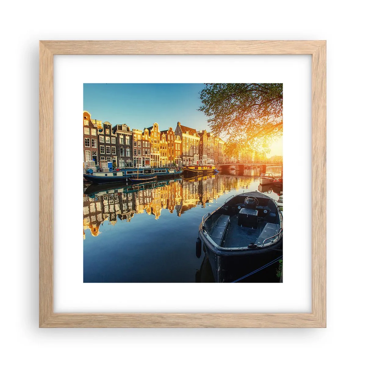 Poster în ramă de stejar deschis - Dimineața în Amsterdam - 30x30 cm