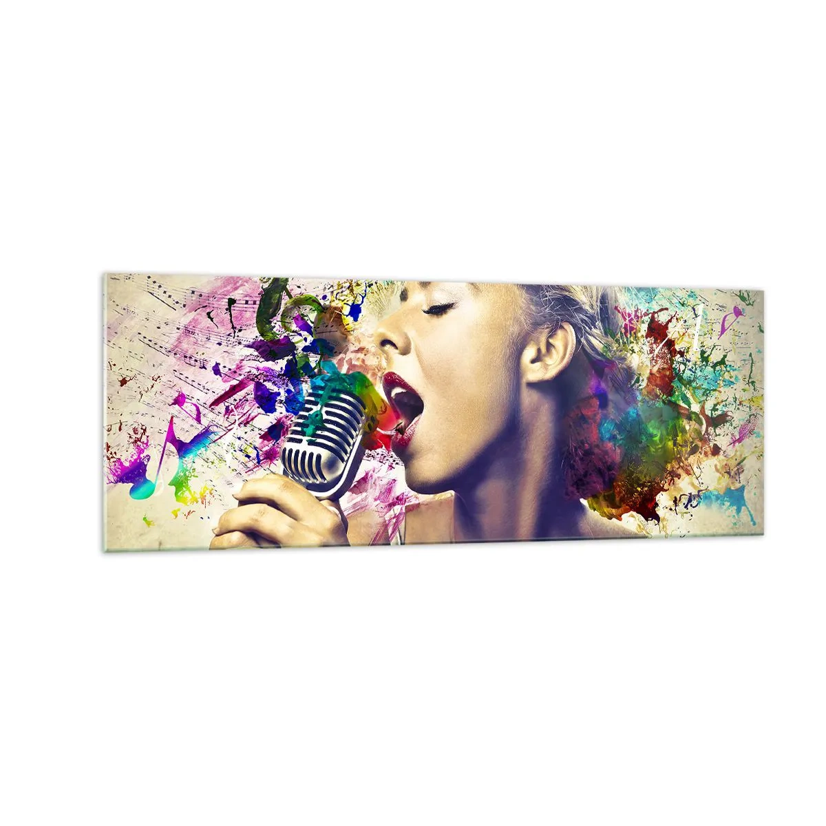 Tablou pe sticlă - Pictează lumea cu vocea ta - 140x50 cm