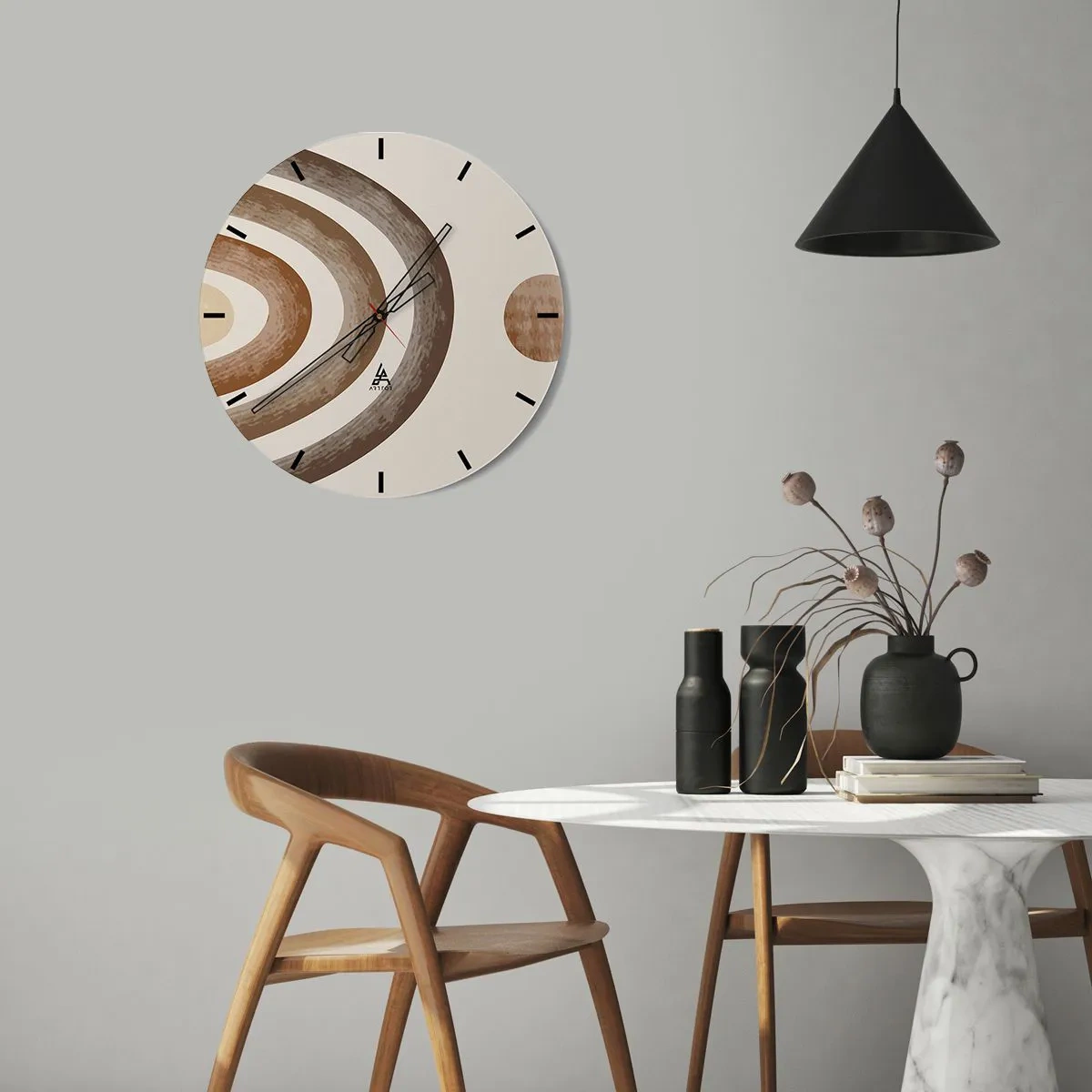 Ceas de perete - Ceas pe sticlă - Modele abstracte în nuanțe de maro și bej pe un fundal crem - 30x30cm - Într-o galaxie îndepărtată - Decorațiune modernă pentru perete pentru living, bucătărie și dormitor ARTTOR