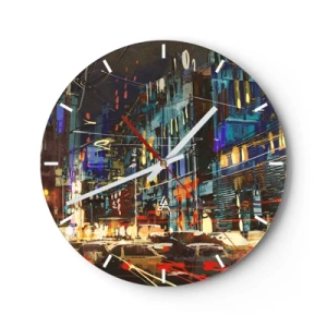 Ceas de perete - Ceas pe sticlă - Agitația de seară a străzii - 40x40 cm