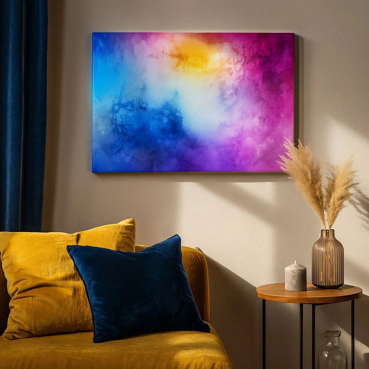 Tablou pe pânză Canvas - O compoziție abstractă în nuanțe pastelate de roz și albastru. - 70x50cm - Aproape în al șaptelea cer - Decorațiune modernă pentru perete pentru living și dormitor ARTTOR