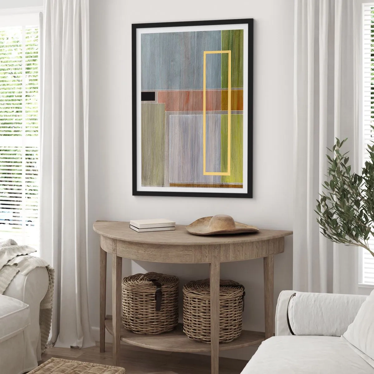 Poster în ramă neagră - Abstracție geometrică în culori discrete - 50x70cm - Drept și liniștit - Decorațiune modernă pentru perete pentru living și dormitor ARTTOR