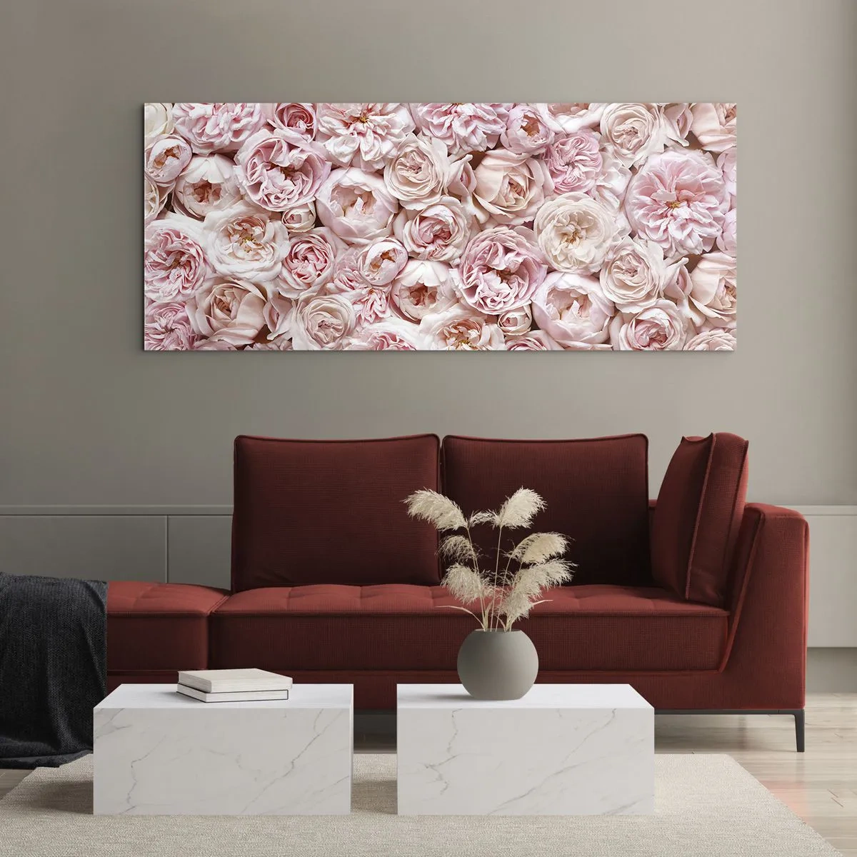 Tablou pe sticlă - Presărat cu trandafiri - 100x40 cm