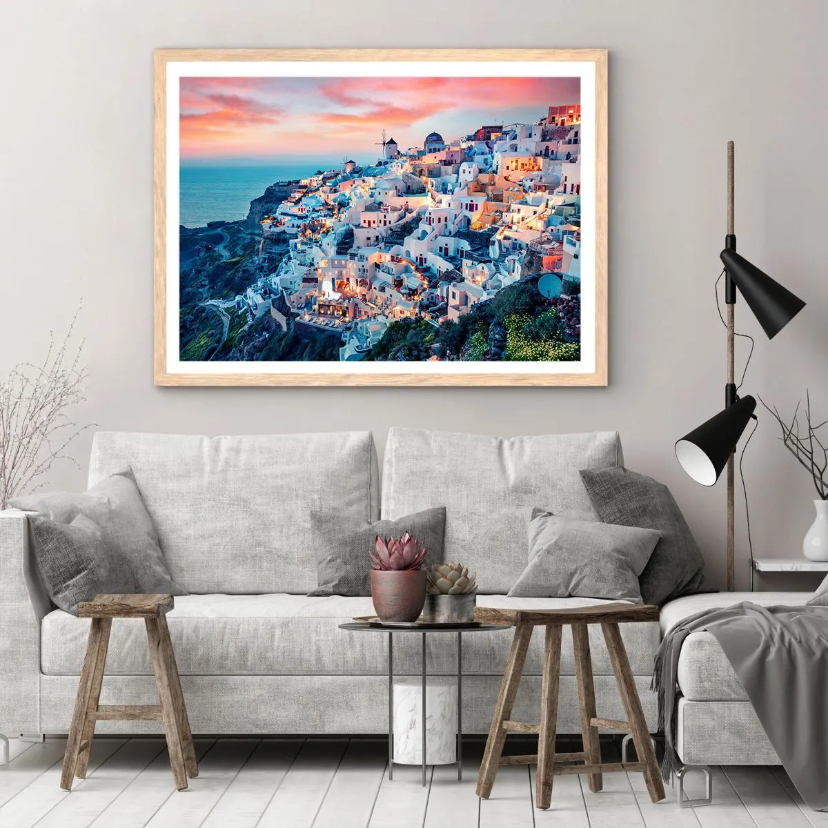 Poster în ramă de stejar deschis - Vacanța ta grecească - 91x61 cm