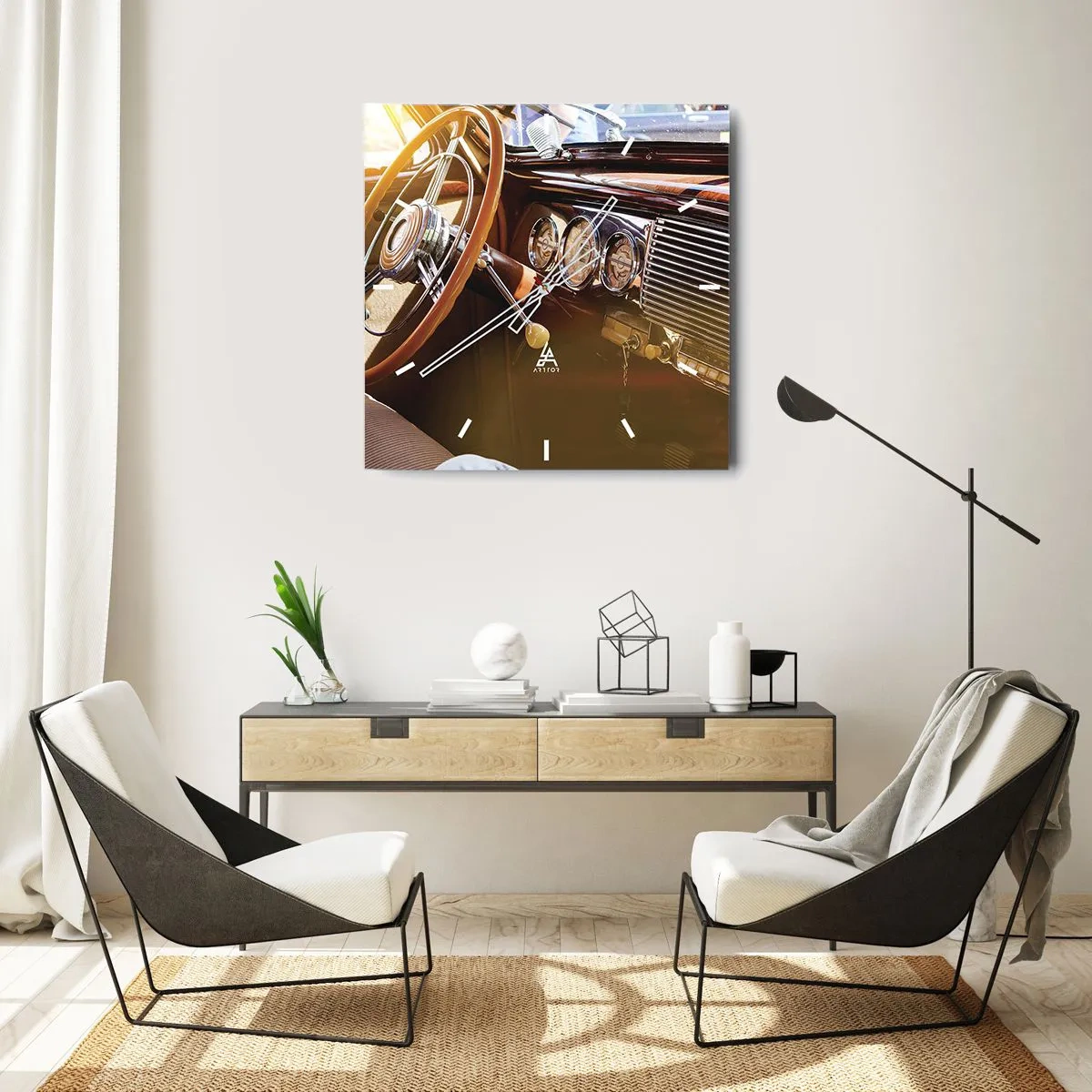 Ceas de perete - Ceas pe sticlă - O adiere de lux din trecut - 40x40 cm
