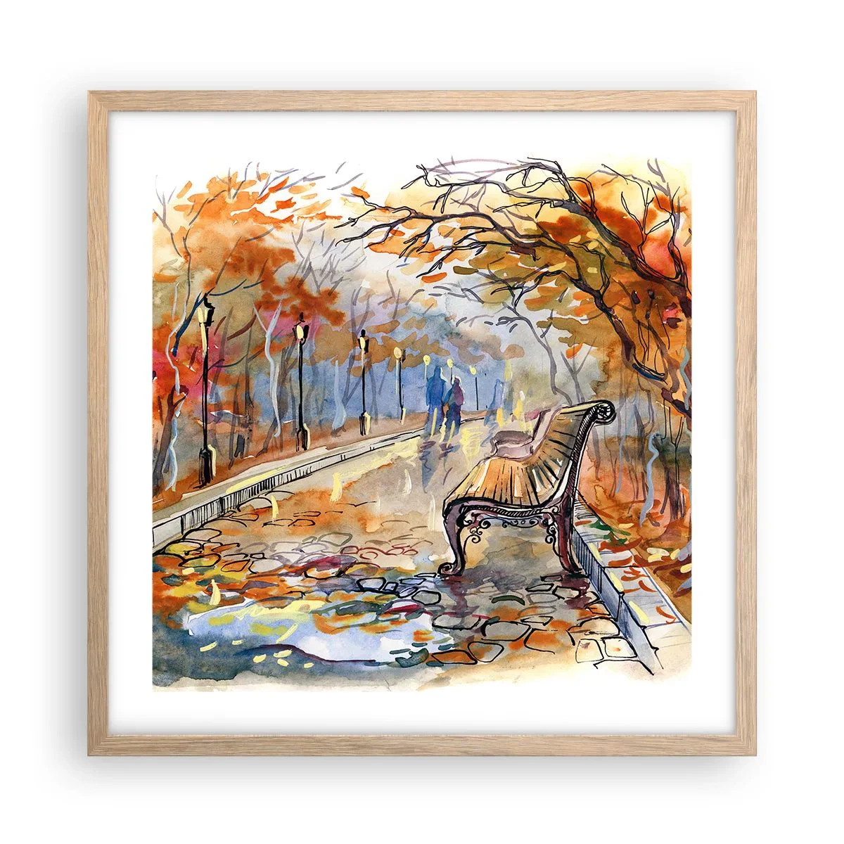 Poster în ramă de stejar deschis - Pășim împreună în toamnă - 50x50 cm