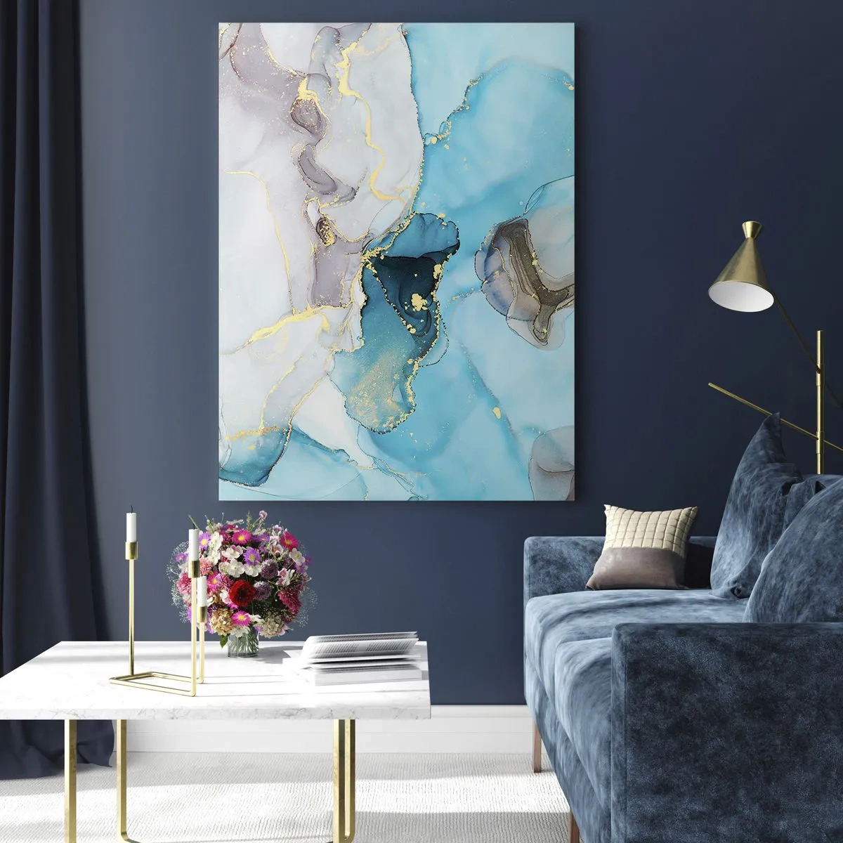 Tablou pe sticlă - Un studiu al întâlnirii dintre gri și turcoaz - 70x100 cm