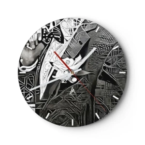 Ceas de perete - Ceas pe sticlă - Abstracție alb-negru cu modele geometrice complexe - 30x30cm - Doar un om aparent gri - Decorațiune modernă pentru perete pentru living, bucătărie și dormitor ARTTOR