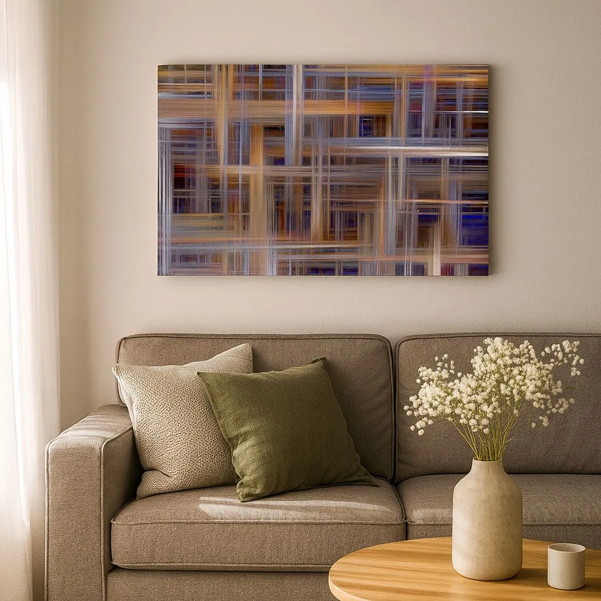 Tablou pe pânză Canvas - Modele geometrice abstracte în culori pastelate - 70x50cm - Țesut din lumină - Decorațiune modernă pentru perete pentru living și dormitor ARTTOR