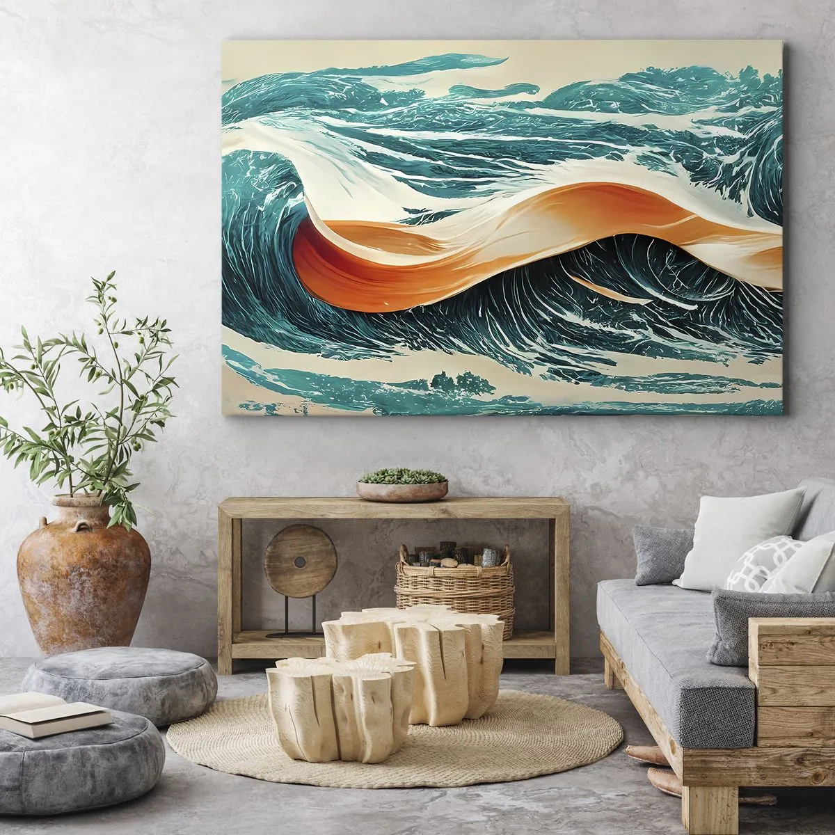 Tablou pe pânză Canvas - Valuri dinamice ale mării cu panglică abstractă - 70x50cm - Visul unui surfer - Decorațiune modernă pentru perete pentru living și dormitor ARTTOR