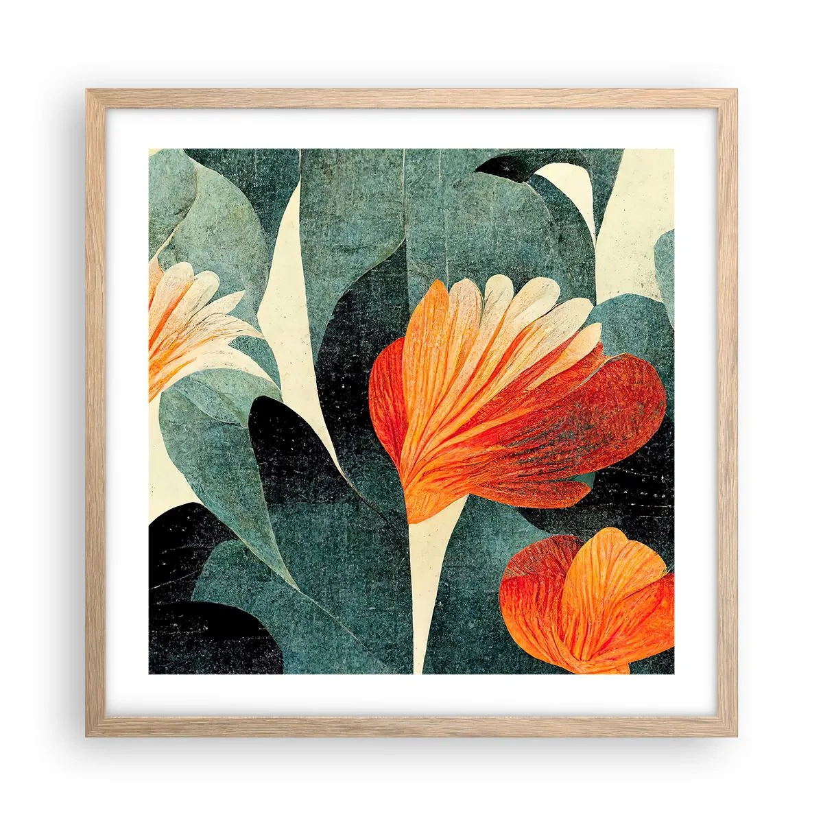 Poster în ramă de stejar deschis - Căldura de la tropice și răcoarea verdeței - 50x50 cm