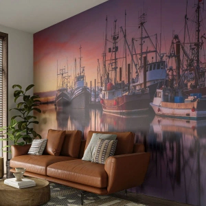 Tapet Premium Sand - Înainte de o zi plină - Portul Pescarilor, Bărci, Pescuit - 100x70 cm