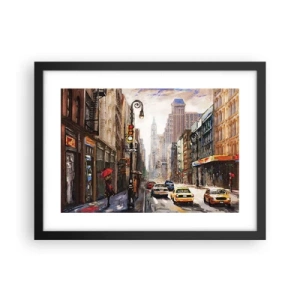 Poster în ramă neagră - New York - plin de culoare și în ploaie - 40x30 cm