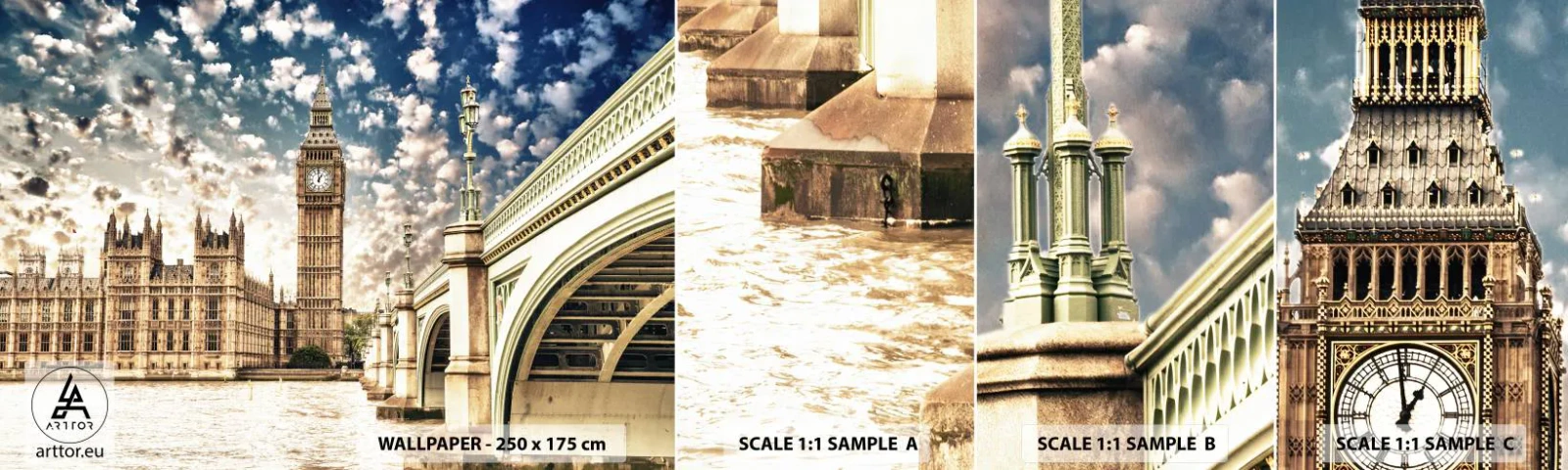 Mostră tapet autocolant Deluxe Sticker - Nori de pene deasupra Tamisei - Oraș, Londra, Anglia - 100x30 cm