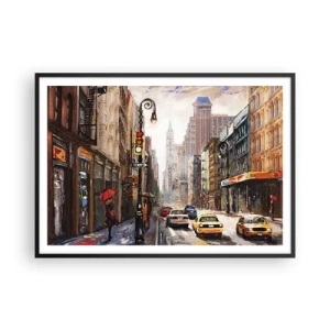 Poster în ramă neagră - New York - plin de culoare și în ploaie - 100x70 cm