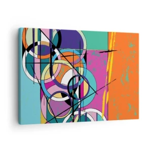 Tablou pe pânză Canvas - Abstracție colorată cu cercuri geometrice - 70x50cm - Roată cu roată - Decorațiune modernă pentru perete pentru living și dormitor ARTTOR