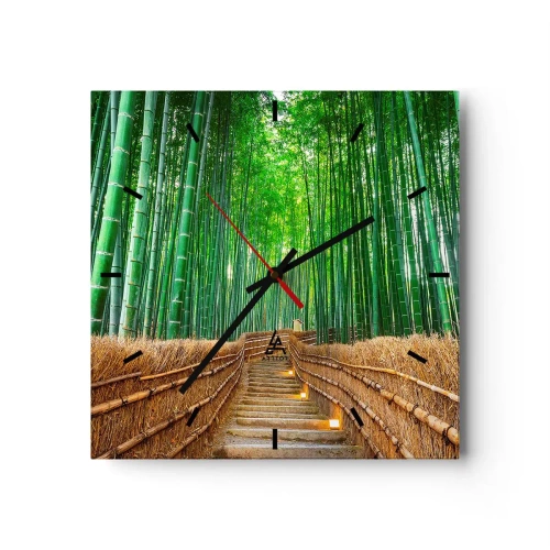 Ceas de perete - Ceas pe sticlă - Esența naturii asiatice - 30x30 cm