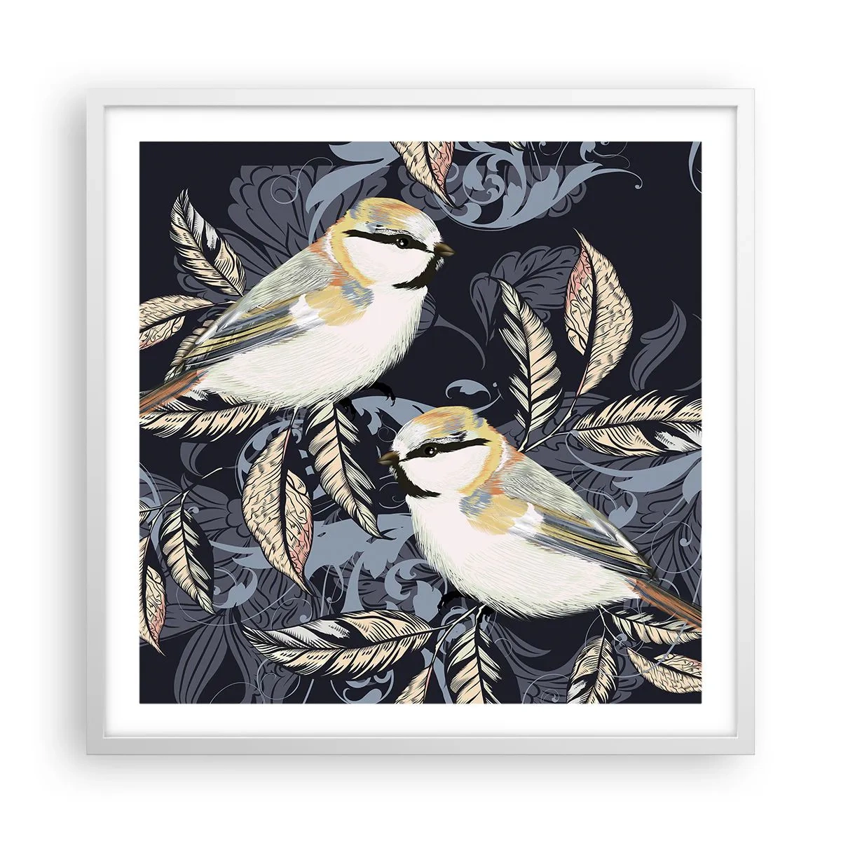 Poster în ramă albă - Ciripirile galben-albastru - 60x60 cm