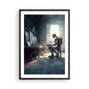 Poster în ramă neagră - Artist robot pictează tablouri în studioul său - 50x70cm - Actul de creație - Decorațiune modernă pentru perete pentru living și dormitor ARTTOR