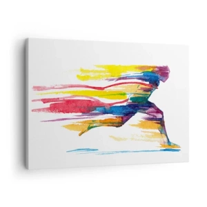 Tablou pe pânză Canvas - Un alergător în culori abstracte care simbolizează dinamismul și energia - 70x50cm - Alergând peste curcubeu - Decorațiune modernă pentru perete pentru living și dormitor ARTTOR