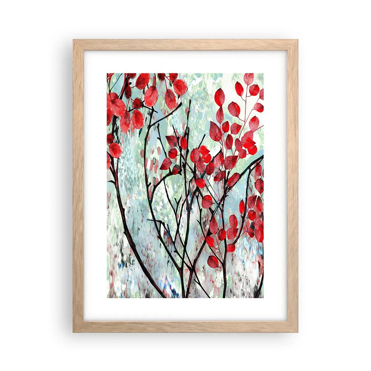 Poster în ramă de stejar deschis - Arbore în stacojiu - 30x40 cm