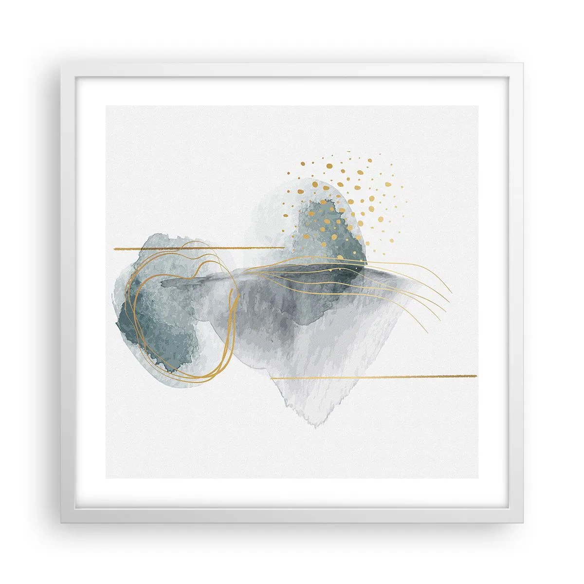 Poster în ramă albă - Despre relația dintre gri și auriu - 50x50 cm