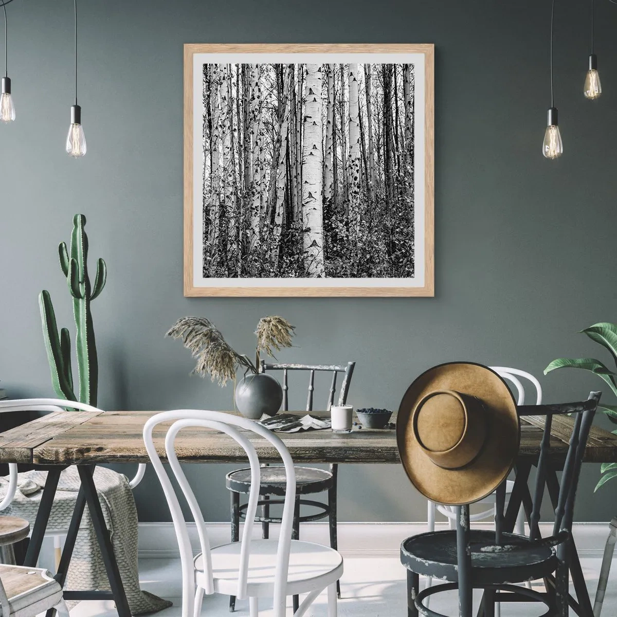 Poster în ramă de stejar deschis - Coloane de mesteacăn - 50x50 cm