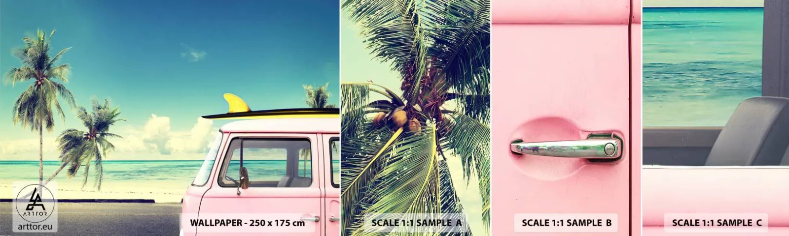 Mostră tapet autocolant Deluxe Sticker - Să înceapă vacanța - Peisaj, plajă, Surfing - 100x30 cm