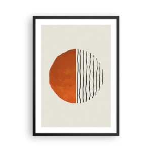 Poster în ramă neagră - Cerc abstract cu jumătate portocalie și liniară - 50x70cm - În stil japonez - Decorațiune modernă pentru perete pentru living și dormitor ARTTOR