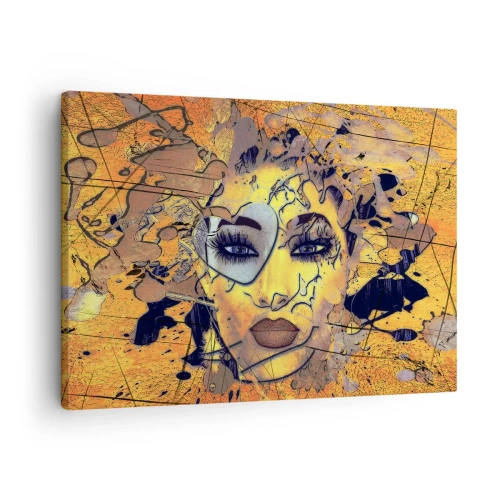 Tablou pe pânză Canvas - Portret abstract al unei femei în tonuri galben-aurii - 70x50cm - Frumusețe însorită - Decorațiune modernă pentru perete pentru living și dormitor ARTTOR