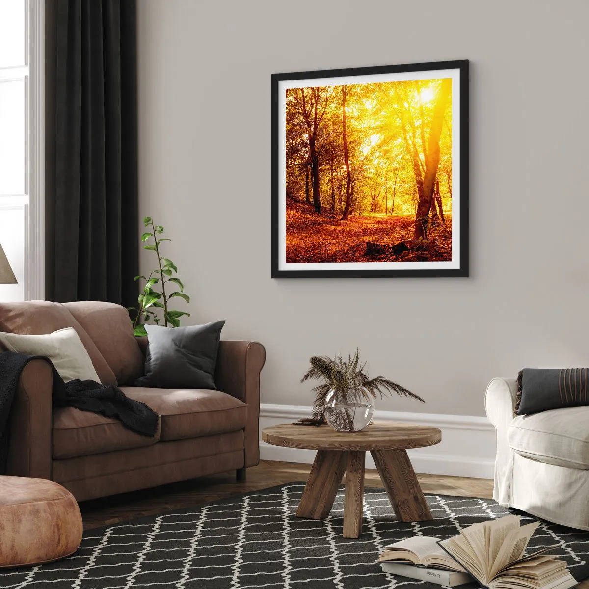Poster în ramă neagră - Spre o poiană de aur - 30x30 cm