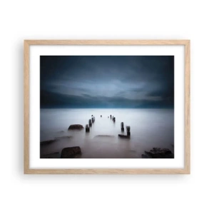 Poster în ramă de stejar deschis - Un lac în ceața calmă - 50x40 cm