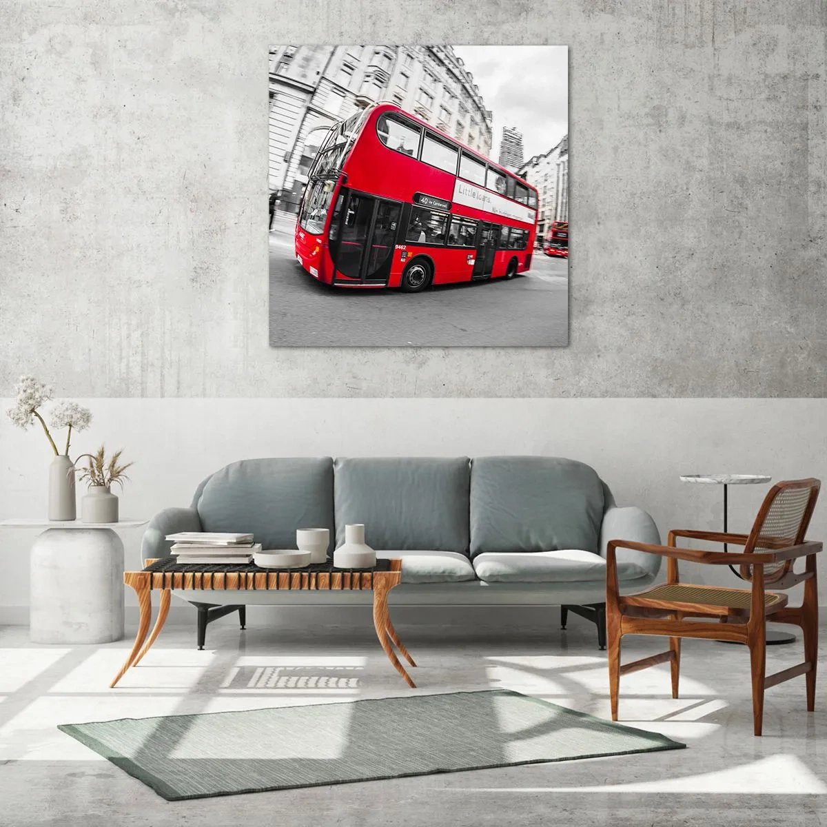 Tablou pe sticlă - Londra în mod tradițional - by bus - 60x60 cm