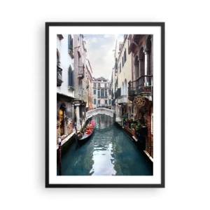 Poster în ramă neagră - Canalul Veneției cu gondolă și pod - 50x70cm - Peisaj venețian cu gondolă și pod - Decorațiune modernă pentru perete pentru living și dormitor ARTTOR