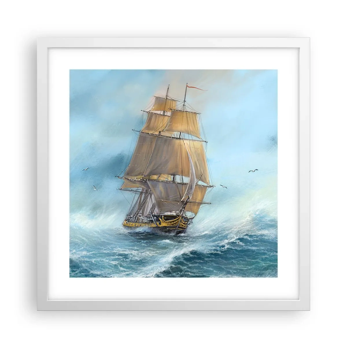 Poster în ramă albă - Rulează pe valuri - 40x40 cm