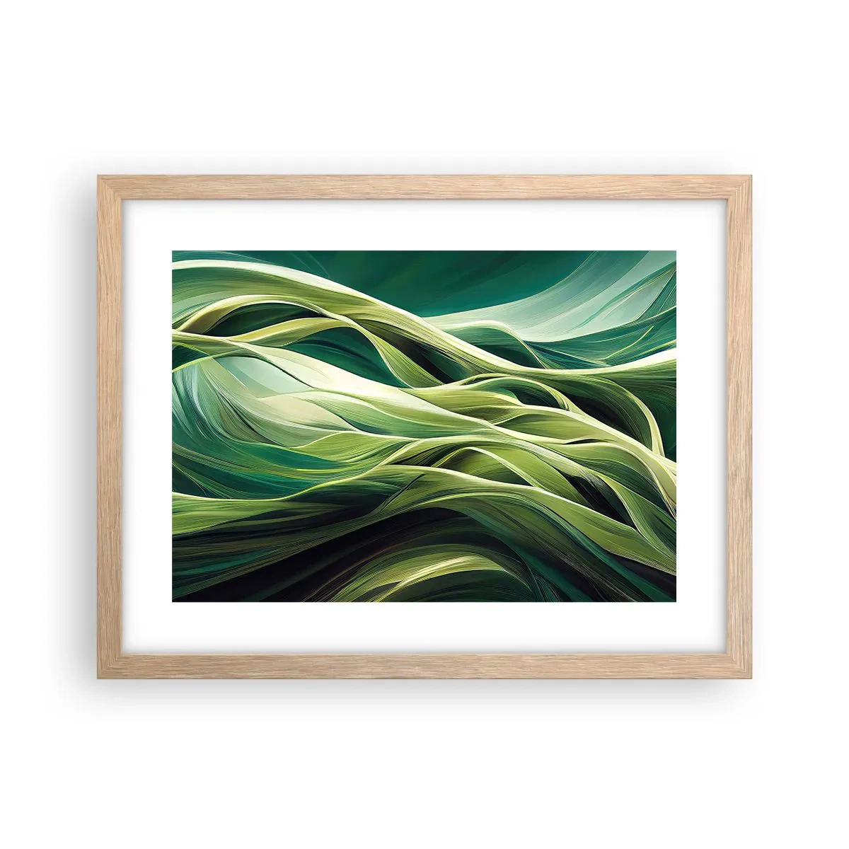 Poster în ramă de stejar deschis - Un joc abstract de verde - 40x30 cm