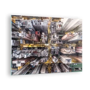 Tablou pe sticlă - O vedere de sus a metropolei - 70x50cm - Salutări din Hongkong - Decorațiune modernă pentru perete pentru living și dormitor ARTTOR
