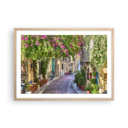 Poster în ramă de stejar deschis - Alee înfloritoare - 70x50 cm