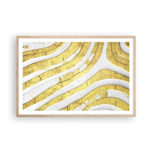 Poster în ramă de stejar deschis - Compoziția în alb și auriu - 91x61 cm