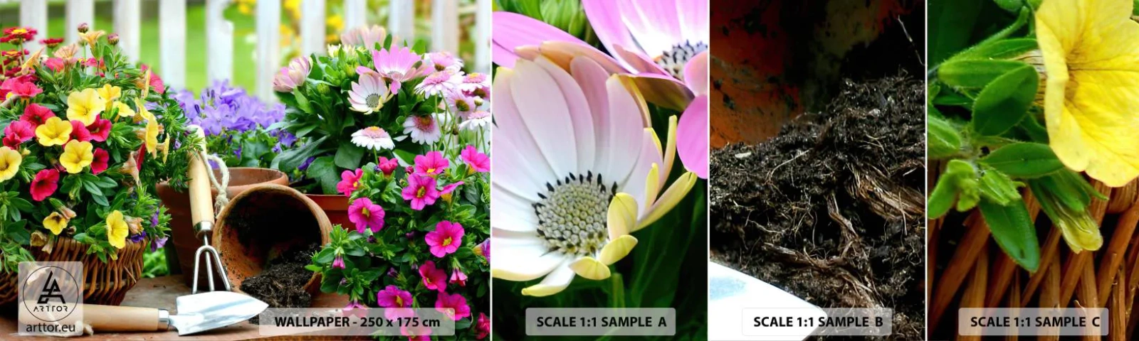 Mostră tapet autocolant Deluxe Sticker - Grădina Sofiei - Flori, Grădină, Buchet de flori - 100x30 cm